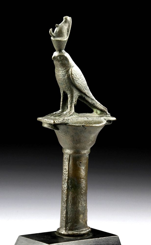 Appraisal: Egyptian Bronze Standard Finial Horus as Falcon Egyptian Late Dynastic