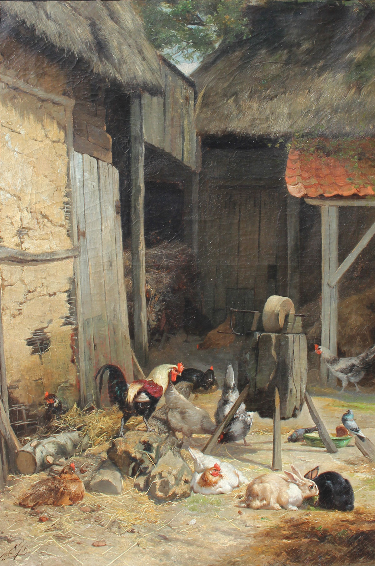 Appraisal: MAES Eugene Remy Belgian - Barnyard Scene with Chickens and