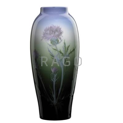 Appraisal: ALBERT VALENTIEN ROOKWOOD Tall Iris Glaze vase with thistle Cincinnati