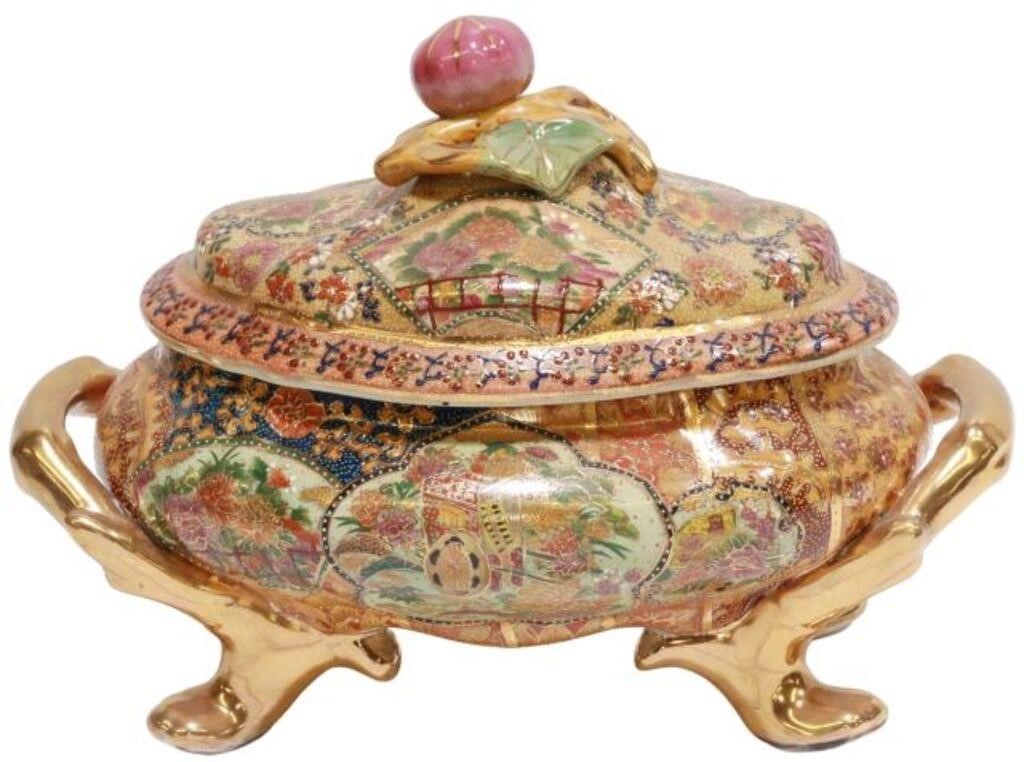 Appraisal: Satsuma style parcel gilt porcelain lidded tureen having polychrome fruit-form