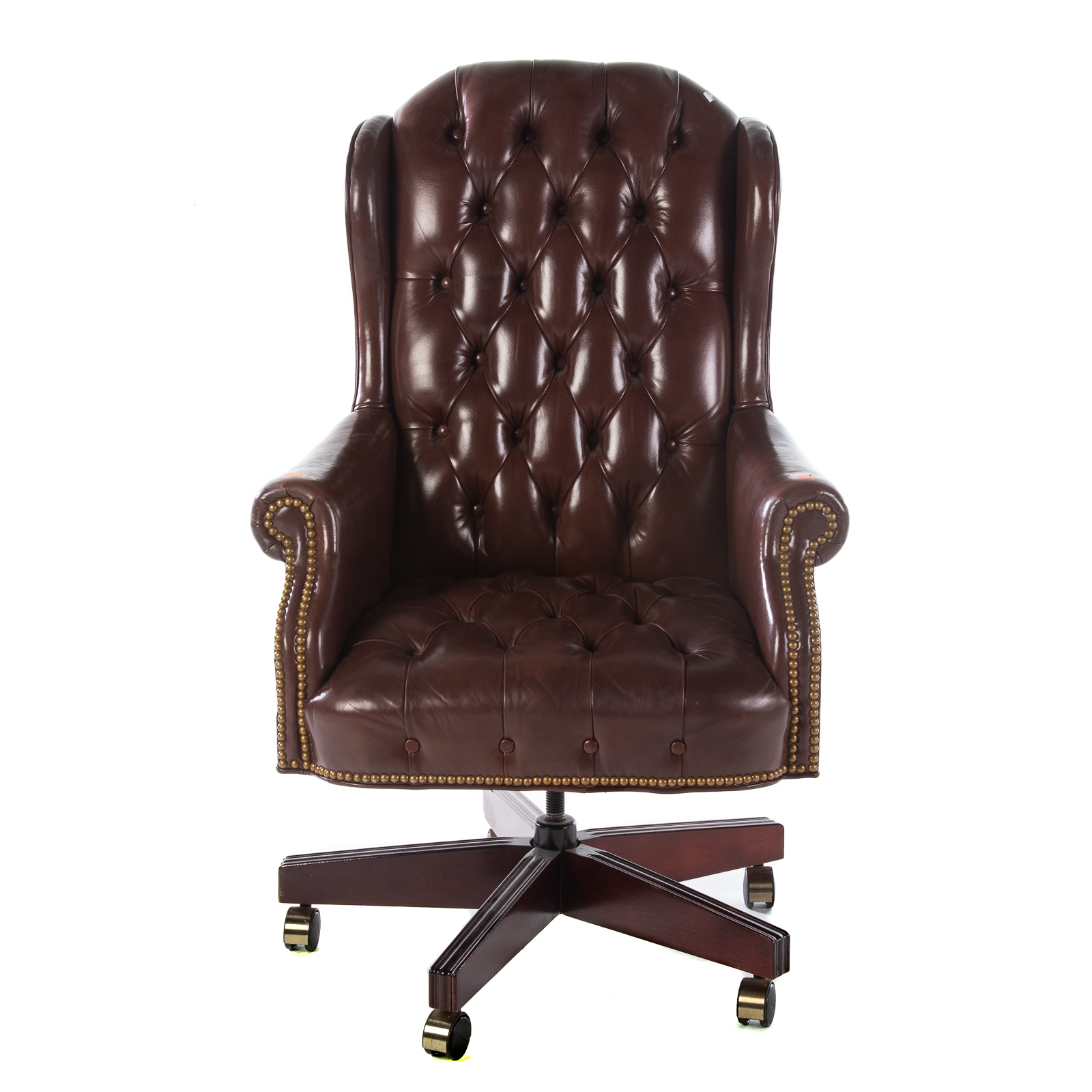 Appraisal: HICKORY TUFTED LEATHER EXECUTIVE CHAIR A button back and brass