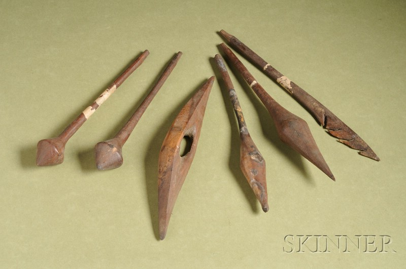 Appraisal: Six Australian Aborigine Miniature Carved Wood Items a shield a