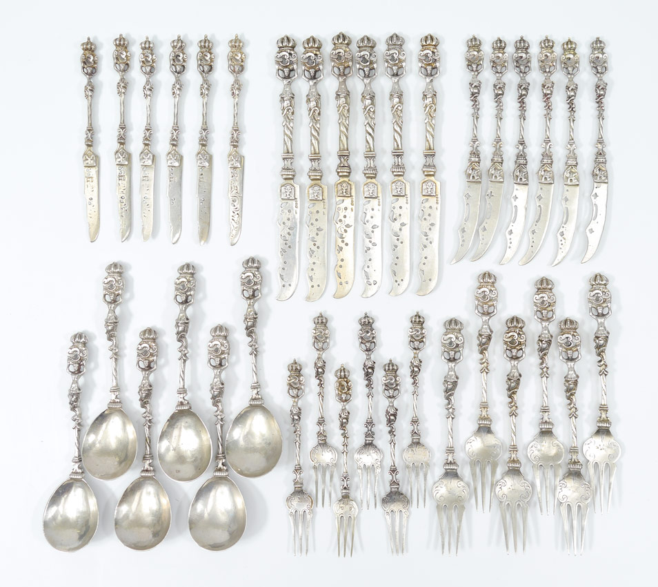 Appraisal: FIGURAL HANDLE ENGLISH IMPORT STERLING FLATWARE pieces complete set for