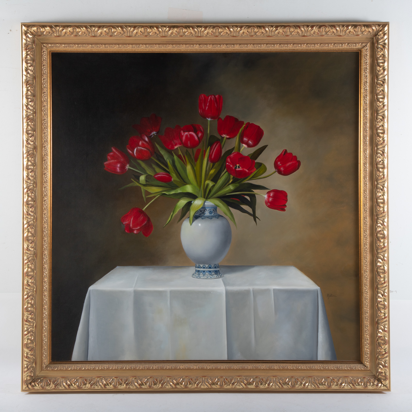 Appraisal: JUANITA MARTINEZ RED TULIP BOUQUET OIL American th century Oil