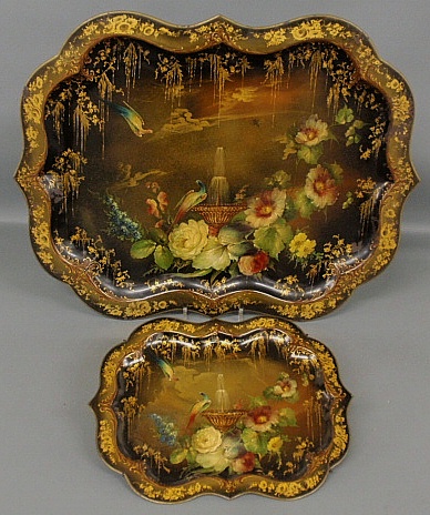 Appraisal: - Two fine matching Tole trays decorated with fountain birds