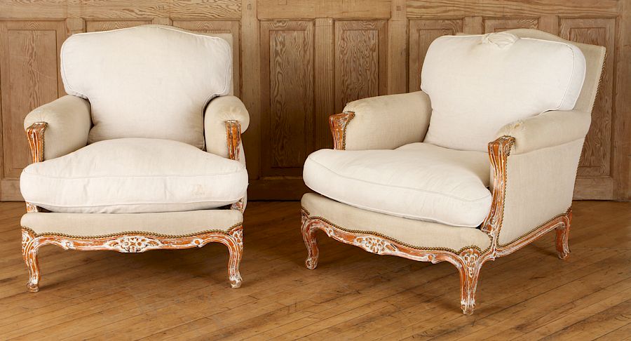 Appraisal: PAIR FRENCH LOUIS XV STYLE BERGERE CHAIRS C A pair