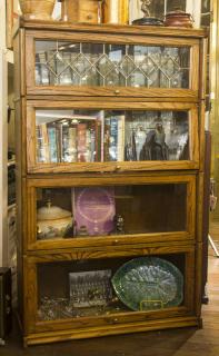 Appraisal: Oak Stacking Bookcase Stack Top Section Leaded Glass H x