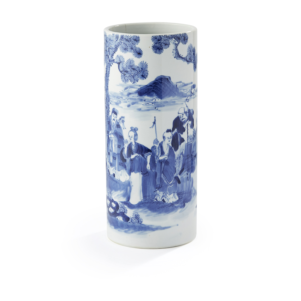 Appraisal: BLUE AND WHITE SLEEVE VASE KANGXI MARK BUT LATER of