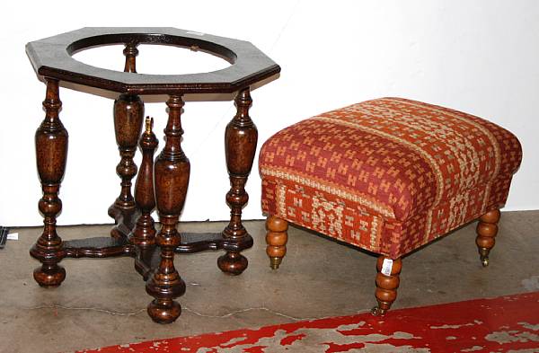 Appraisal: A Victorian style upholstered stool together with a globe stand