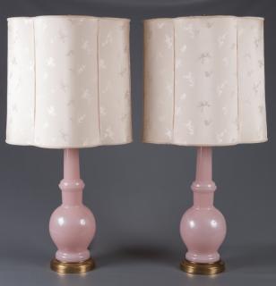 Appraisal: Warren Kessler Pink Opaline Glass Lamps Pair Pair of Hollywood