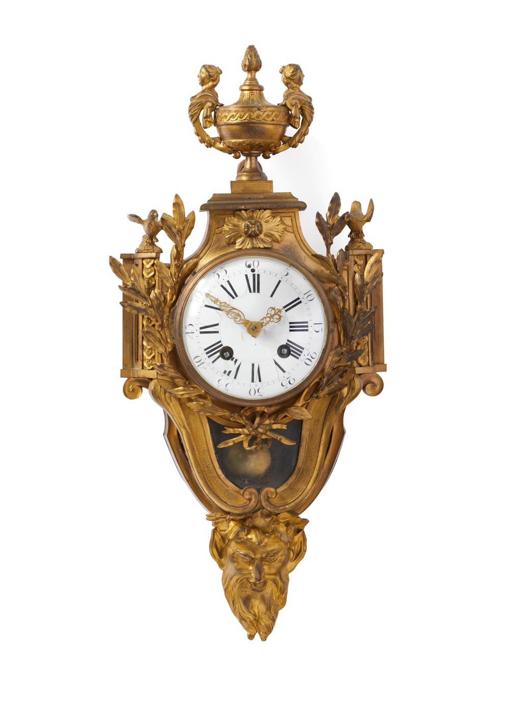 Appraisal: A French gilt-bronze cartel wall clock Late th Early th