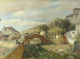 Appraisal: Painting Rudolf Ribarz Rudolf Ribarz Austrian - Village with Bridge