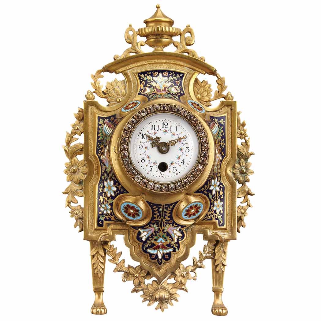 Appraisal: French Gilt and Champleve Enameled Bronze Desk Clock First quarter