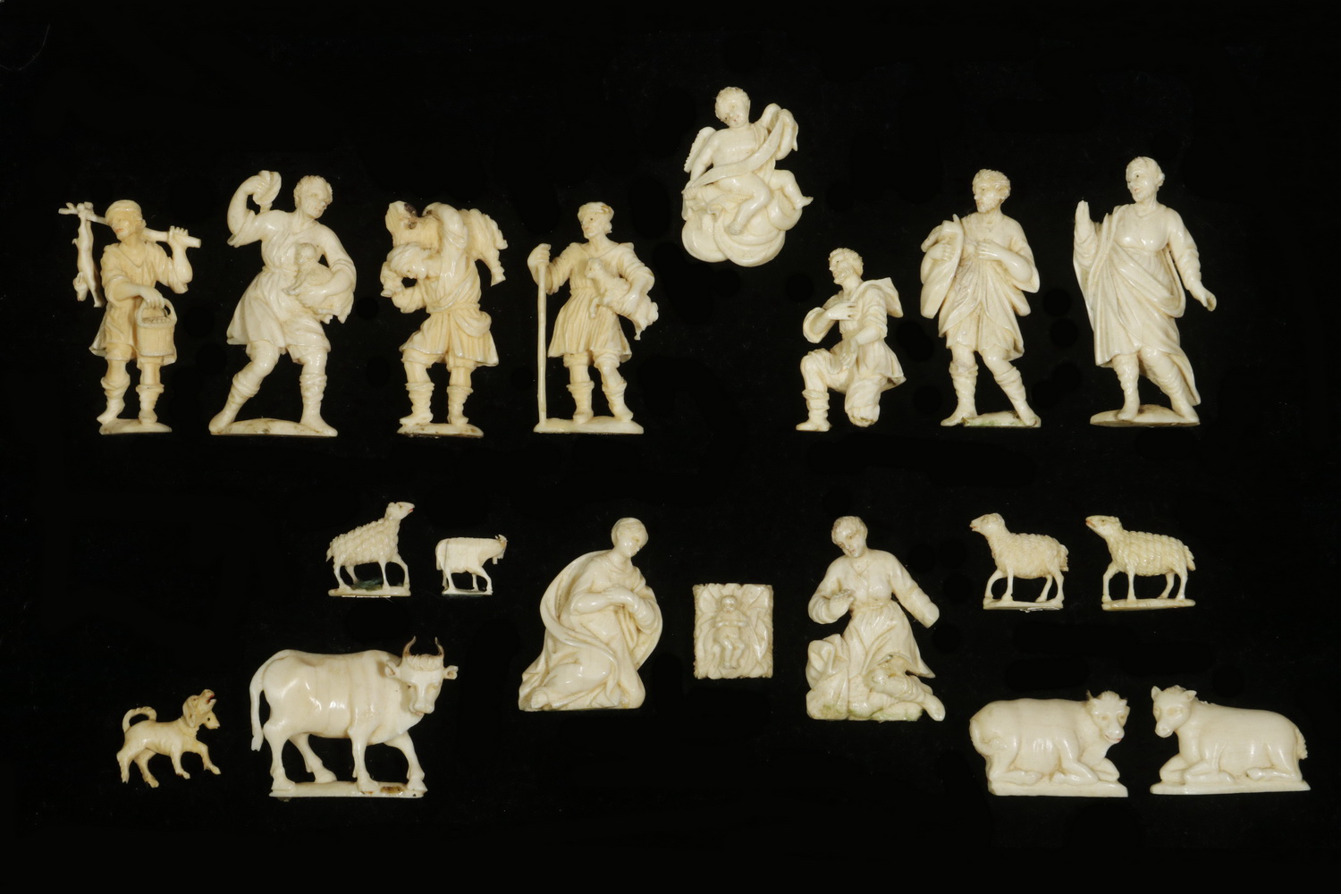 Appraisal: TH C CONTINENTAL IVORY MINIATURE CRECHE FIGURES pcs Carved Miniatures