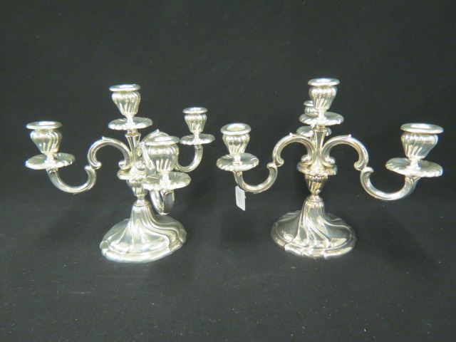 Appraisal: Pair of European Silver Candelabra swirl design five light fine