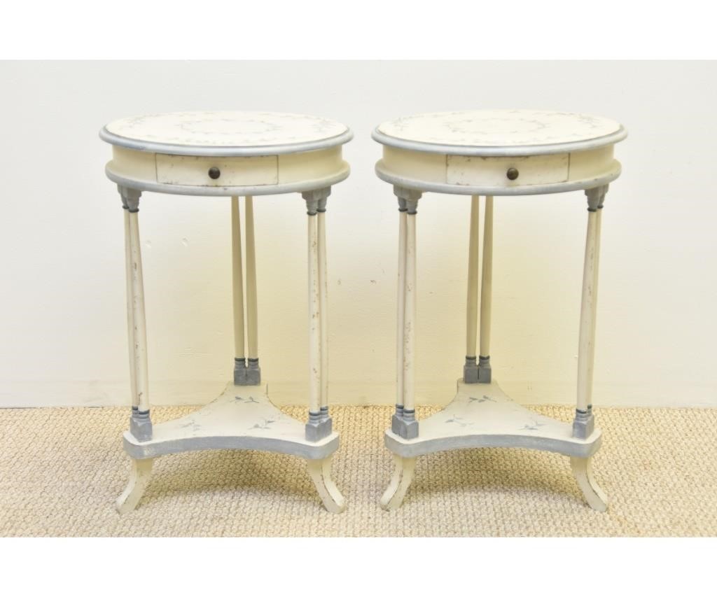 Appraisal: Pair of paint decorated round end tables th c h