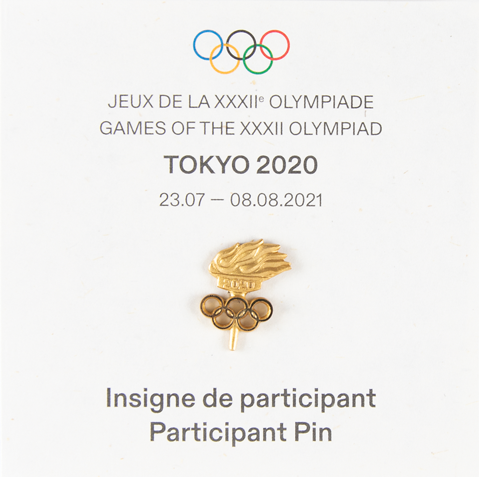 Appraisal: Official gold-plated participation pin from the Tokyo Summer Olympics gm