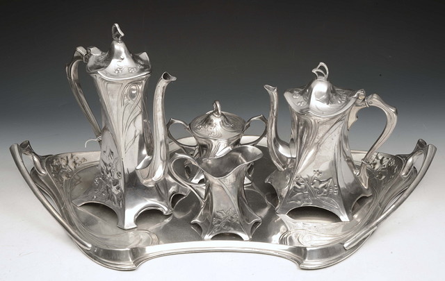 Appraisal: A WMF Art Nouveau silver plated tea set comprising coffee