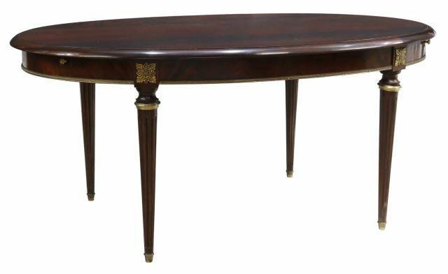 Appraisal: French Louis XVI style mahogany dining table th c oval-shaped