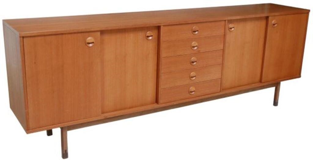 Appraisal: Italian mid-century modern teak sideboard credenza c s five centered