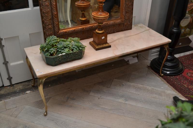 Appraisal: A BRASS FOOTED COFFEE TABLE WITH MARBLE TOP A BRASS