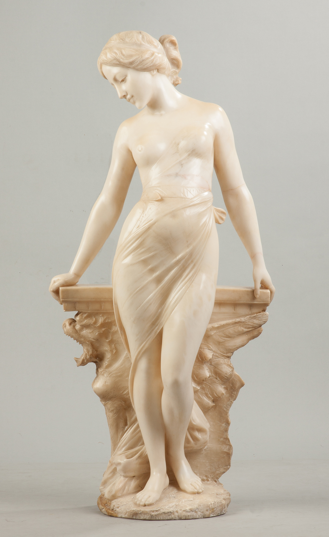 Appraisal: Carved Alabaster of a Woman by Griffin Table Sgn illeg