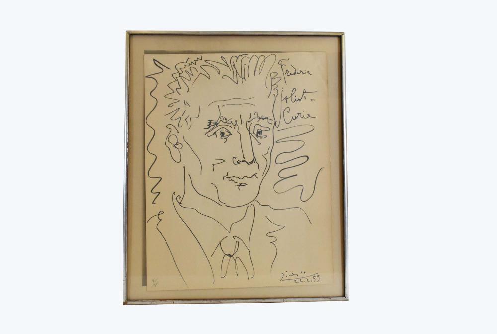 Appraisal: PABLO PICASSO SPANISH - Portrait of Frederic Joliot-Curie Signed dated