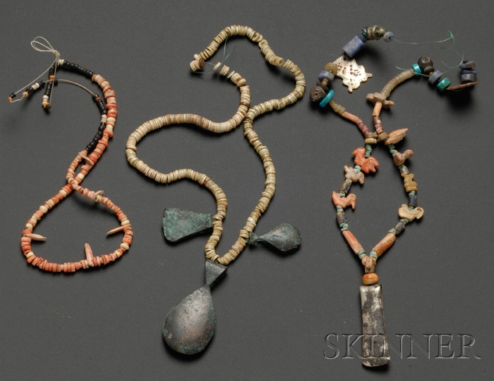 Appraisal: Three Pre-Columbian Beaded Strands Peru various shell and stone beads