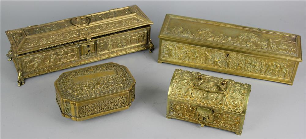 Appraisal: GROUP OF FOUR BRASS BOXES two of the boxes are