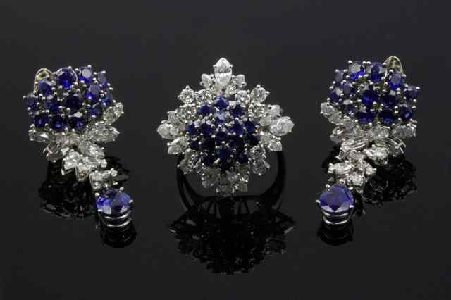 Appraisal: A suite of sapphire and diamond jewellery by Asprey comprising