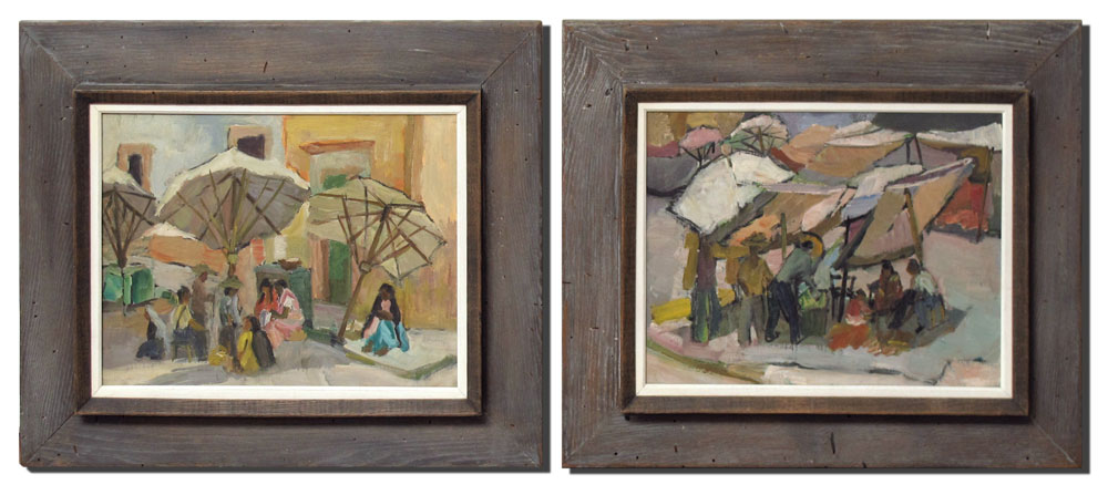 Appraisal: WENDING Erwin American - Pair of Modernist Mexican Street Scenes