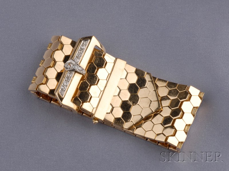 Appraisal: Retro kt Rose Gold and Diamond Buckle Bracelet composed of