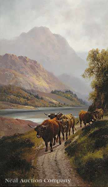 Appraisal: Henry Robinson Hall English active - Highland Cattle Loch Lomond