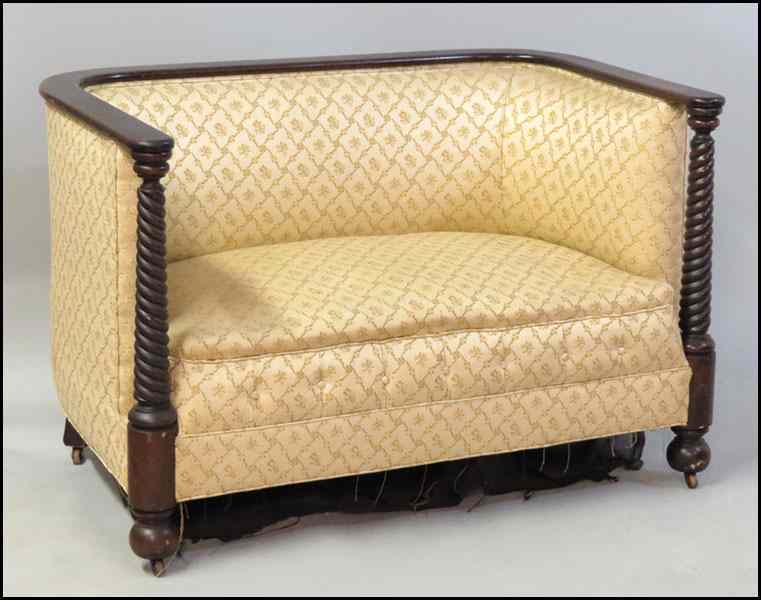 Appraisal: EMPIRE STYLE UPHOLSTERED TURNED MAHOGANY SETTEE H '' W ''