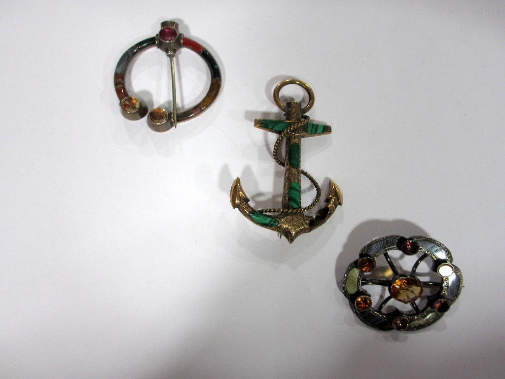 Appraisal: Lot comprising three late th century Scottish agate set brooches