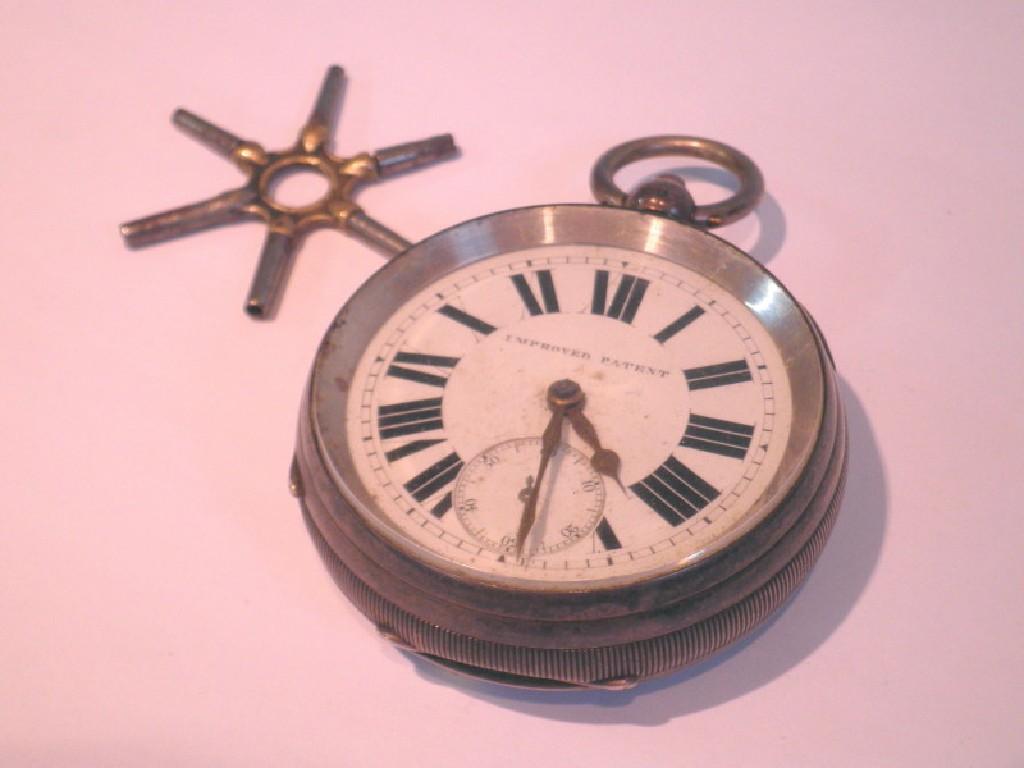 Appraisal: A silver pocket watch the enamel dial inscribed improved patent