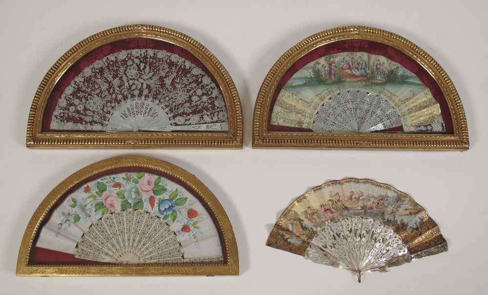 Appraisal: GROUP OF HAND PAINTED OR LACE FANS Mother of pearl