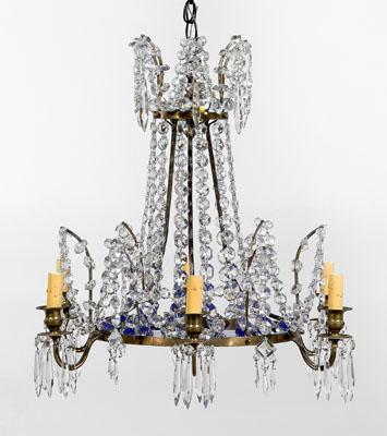 Appraisal: Russian neoclassical style chandelier brass with crystal streamers over circular