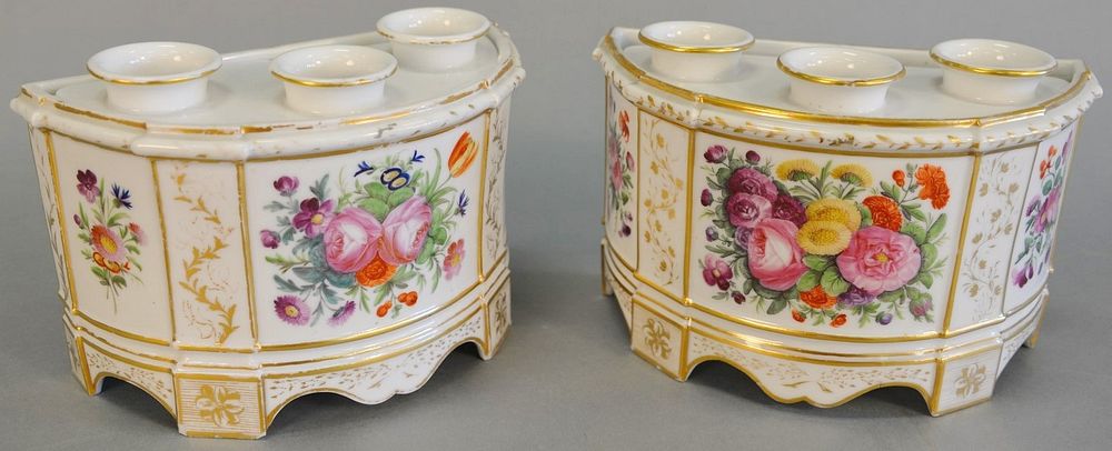 Appraisal: Pair of French Old Paris porcelain triple flower holder removable