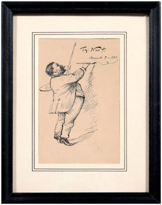 Appraisal: Ink sketch Thomas Nast New York - self-portrait with artist