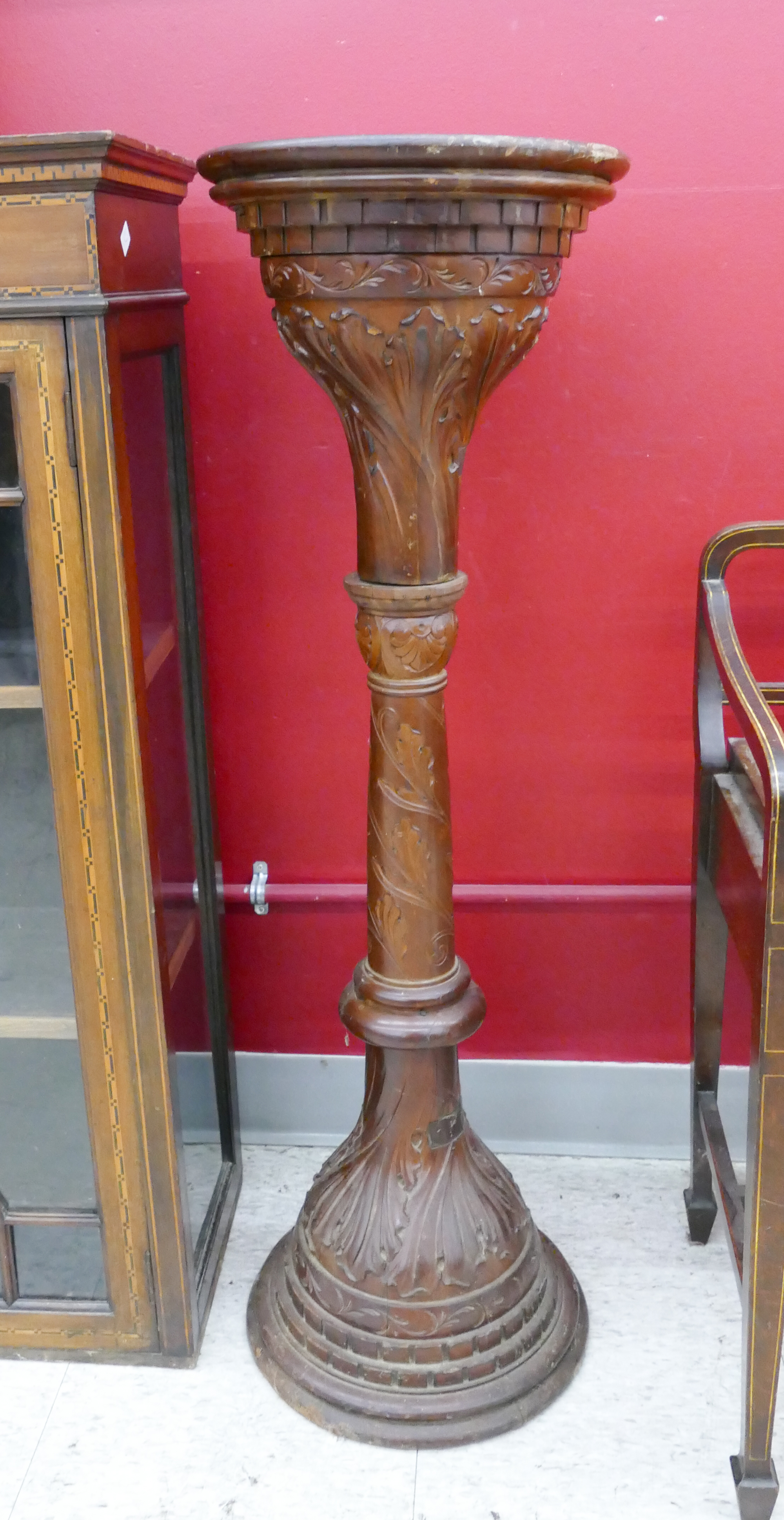 Appraisal: Antique Carved Walnut Newel Post or Pedestal- x ''