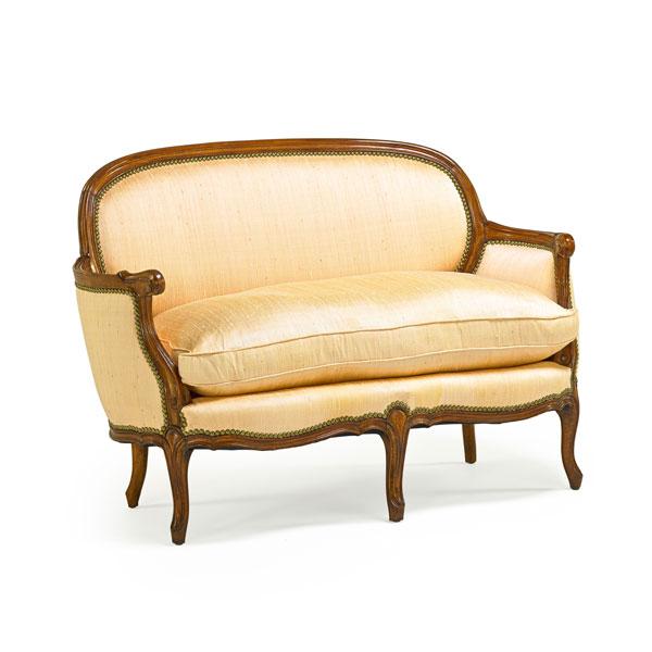 Appraisal: LOUIS XV STYLE LOVESEAT Walnut frame with loose cushion cabriole