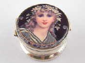 Appraisal: A silver circular trinket box the hinged lid with an