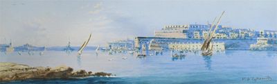 Appraisal: Vincenzo d'Esposito Maltese - View of Valetta Malta Signed Gouache