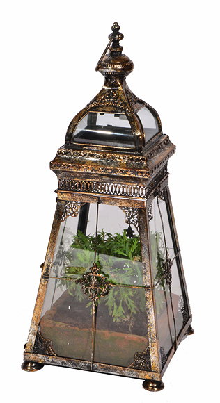 Appraisal: A DECORATIVE TIN PLATED AND GLAZED TERRARIUM with gilt decoration