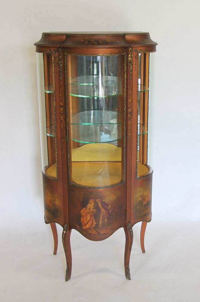 Appraisal: Fine Vernis Martin Bronze Mounted Hand Painted Vitrine With Curved