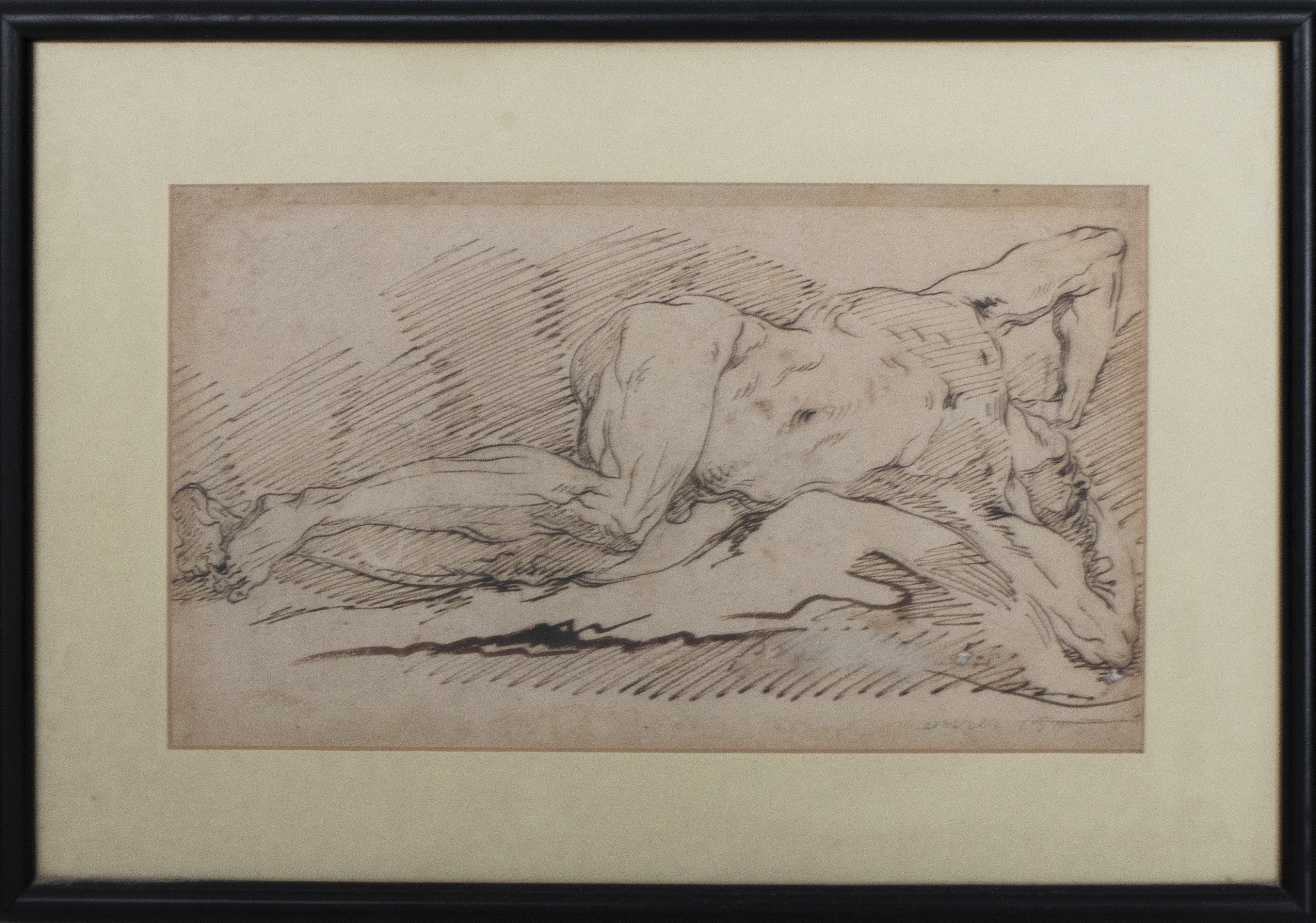 Appraisal: AFTER DURER DRAWING OF MALE NUDE IN REPOSE After Albrecht