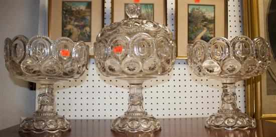 Appraisal: Pair of American colorless glass compotes and matching covered centerbowl