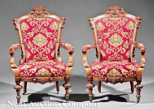 Appraisal: A Good Pair of American Renaissance Carved Walnut and Burled