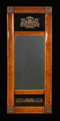 Appraisal: GERMAN BIEDERMEIER BRASS-MOUNTED WALNUT AND EBONIZED PIER MIRROR The frieze